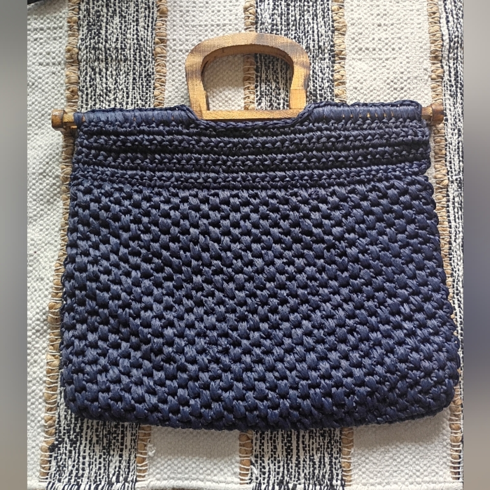 Walborg Made In Italy Woven Tote with Wood Handles Vintage